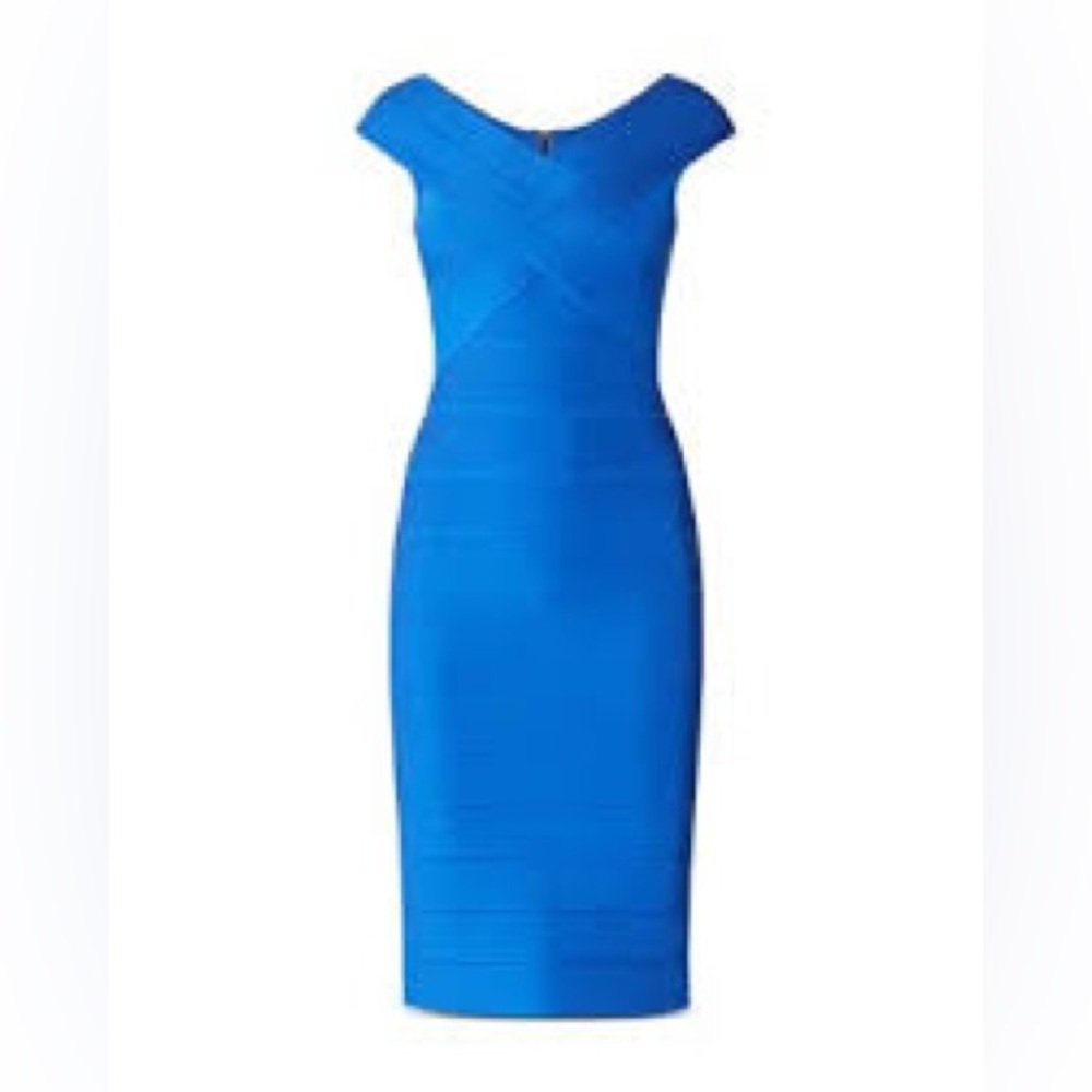Herve Leger Icon Crossover Bodycon Dress, Royal Blue Size L